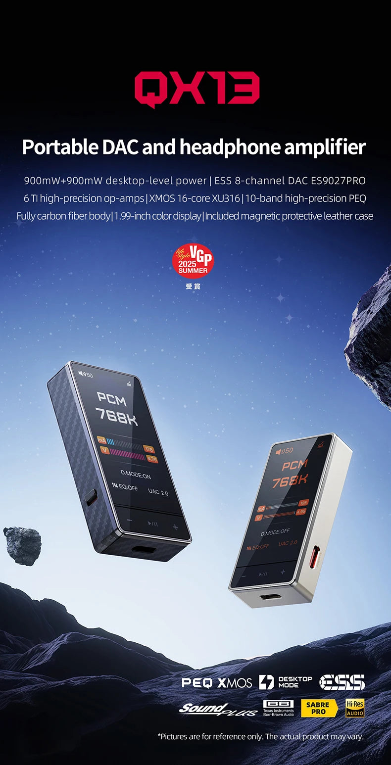 FiiO QX13 HIFI Portable Headphone Amplifier AMP Hi-res Desk TOP-grade Decoder USB DAC ES9027PRO DSD512 PCM768K 900WM
