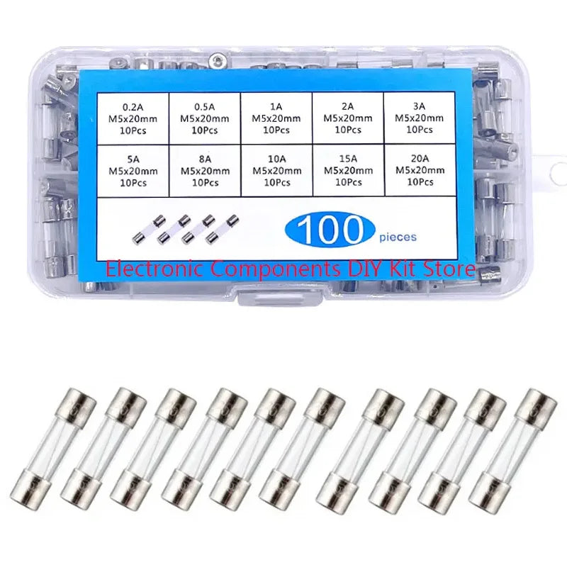 100/72pcs Car Fast-blow Glass Fuses Car Glass Tube Fuses 0.2-20A 0.5-30A Assorted Kit for Car Light Inflator vacuum Cleaner