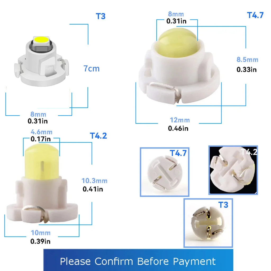 10pcs T3 LED 3030 SMD Led Bulb T4.2 T4.7 Indicator Light Bulb Car Dashboard Warning Indicator Light Instrument Lamp Auto Lamp