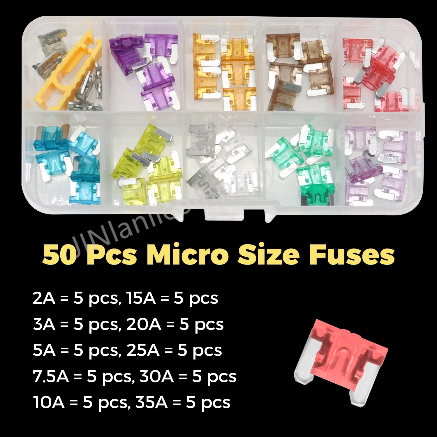 100/50pcs Car Truck Micro Blade Fuses 2A 3A 5A 7.5A 10A 15A 20A 25A 30A 35A AMP Mini Size Fuse Plastic Box Assortment with Clip