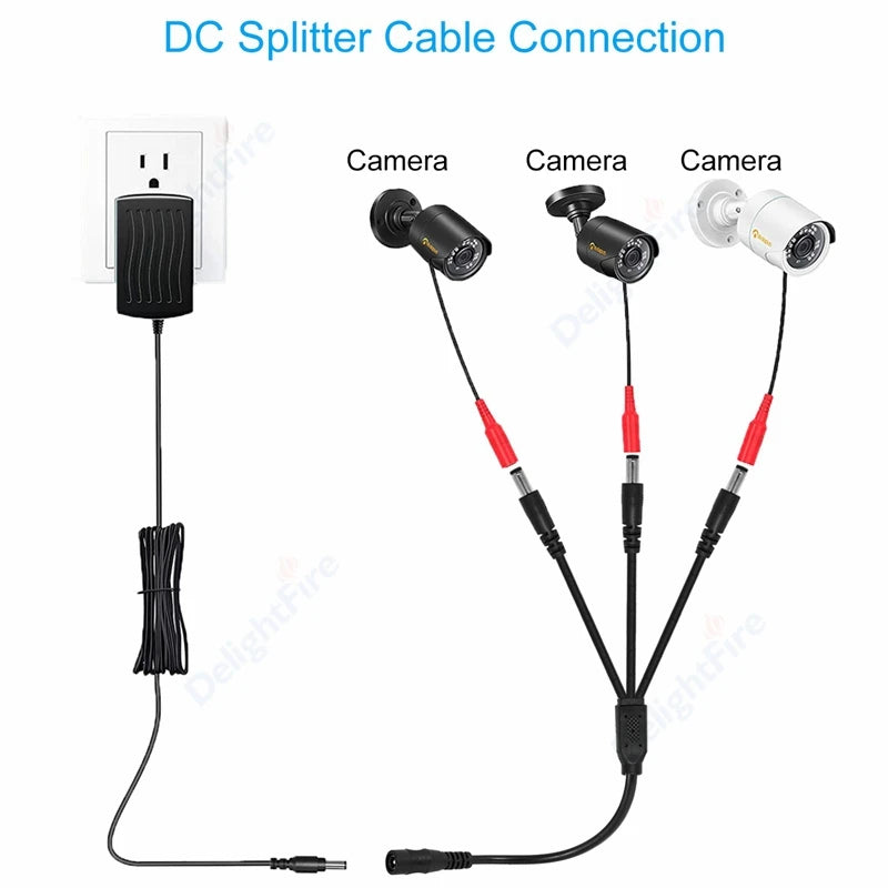DC Power 1 Female to 2 Male 5.5mm x 2.1mm Barrel Plug Y Splitter Adapter Splitter Cord for Surveillance Camera LED Strip Light