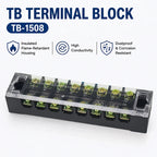 1PCS- TB1508 Dual Row Thick Copper Screw Terminal Block Flame Retardant Grounding Strip Wire Connector 600V 15A