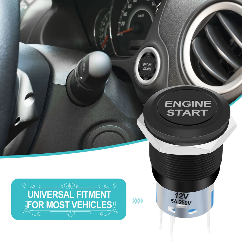 12V Waterproof Car Engine Start Push Button Switch Ignition Starter Silver Stainless Steel/Black Zinc Aluminium Alloy