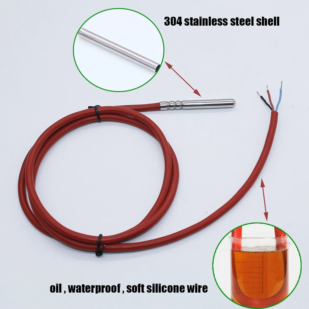 DS18B20 Temperature Sensor Stainless Steel 3.0V-5V Voltage -20~+80'C Celsius Oil Proof Waterproof Temp. Silicone Cable Probe