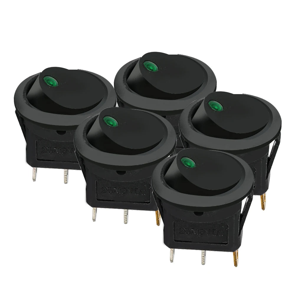 5 Pieces Car Pushbutton Switch 12V ON/OFF Luminescence Toggle Switches Round Rocker Dot Switch LED Light Waterproof