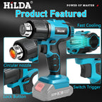 HILDA Cordless Handheld Hot Air Gun With Nozzle For Shrink Wrap PVC Welding Paint Removing DIY Craft Repair For Makita Battery