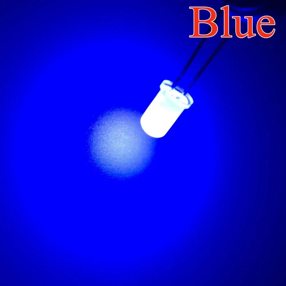 100pcs 5mm Round Diffused White Red Green Blue Yellow Warm Lightemitting Diode 2pin LED 6000~6500K Bulb Light Diodes Lamp 3V