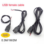 0.3m/1m/2m Power Supply Cable 2 Pin USB 2.0 A Female male 4 pin wire Jack Charger charging Cord Extension Connector DIY 5V line