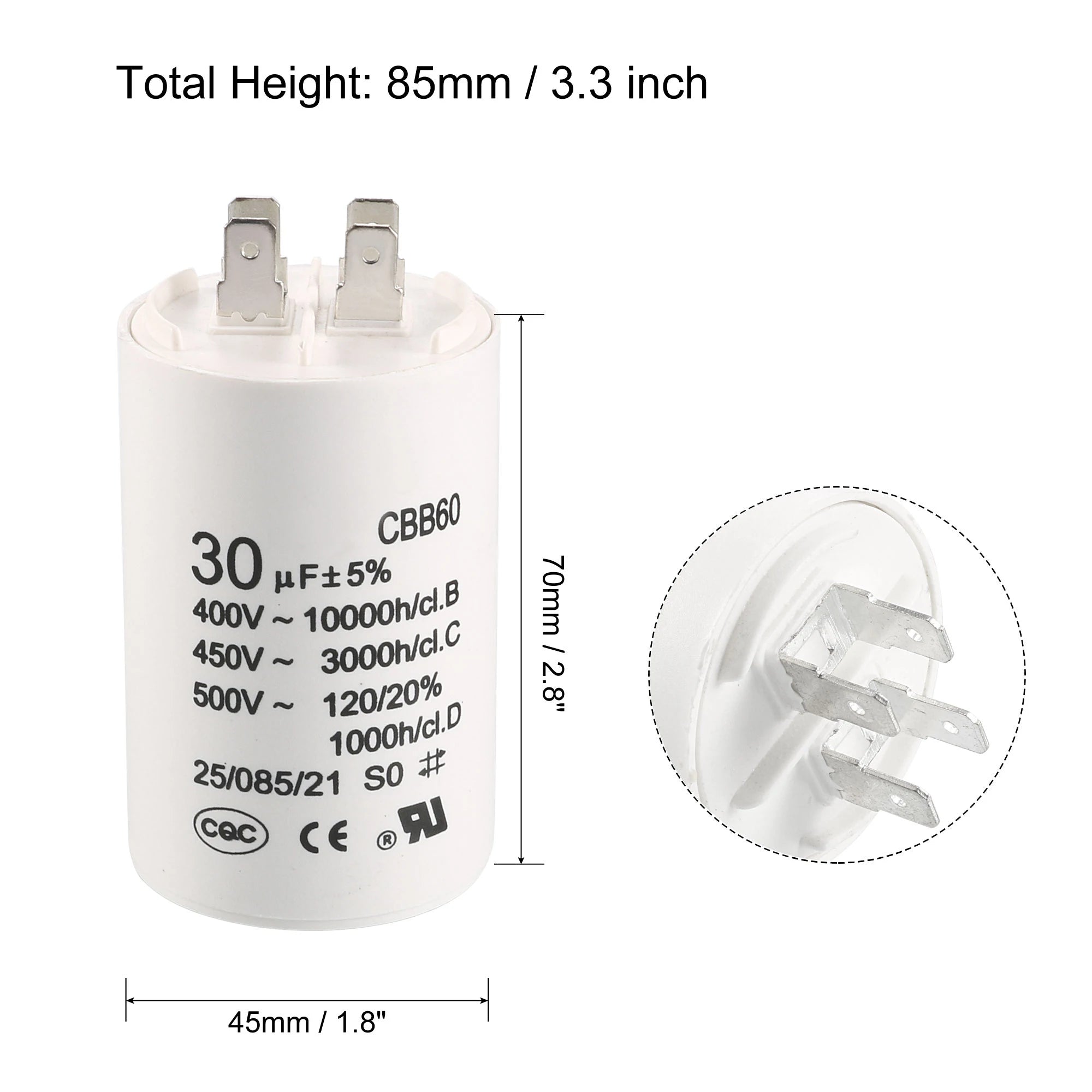 1Pcs CBB60 Run Capacitor 8uF-80uF 450V AC Double Insert 50/60Hz Cylinder White for Air Compressor Water Pump Motor