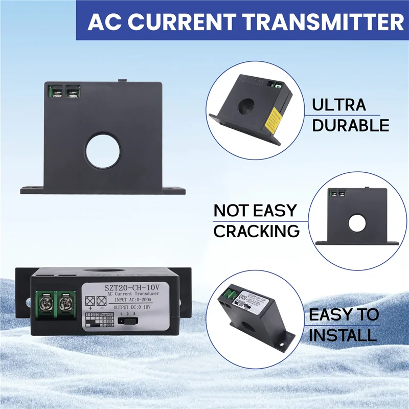AC Current Transmitter AC Current Transducer Overload Protector Input AC 0-200A Output DC 0-10V SZT20-CH-10V-Hot