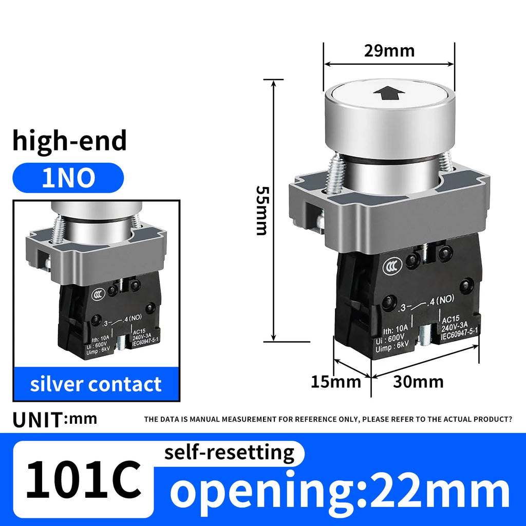 10Pcs 22MM Momentary symbols Push Button Switch 1NO1NC SPDT 10Amp 600V Metal Head Waterproof IP65,Control power button switch