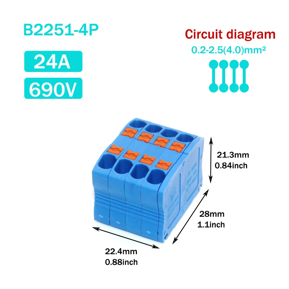 Wire Electrical Connectors Wire Push-in Terminal Block multiple in multiple out Connector Mount On Din Rail with fixing Hole