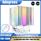 6 Heat Pipes CPU Cooler Black/White Silent RGB Cooling Fan for Intel LGA 1700 1200 1150 1151 1155 2011 X79 X99 1366 AMD AM5 AM4
