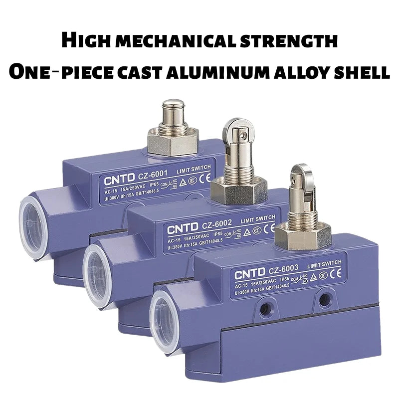 Limit Switch CNTD CZ‑6001, Sealed Horizontal Travel Switch, IP65 Waterproof, 1NO 1NC 15A 380VAC, Plastic Housing for Industrial