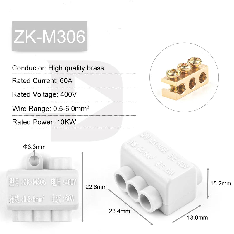 High Power 60A/80A/100A 400V/1000V 1.0-16mm2 No disconnection Wire Connector Cable Splicing Wiring Terminal Block Junction Box