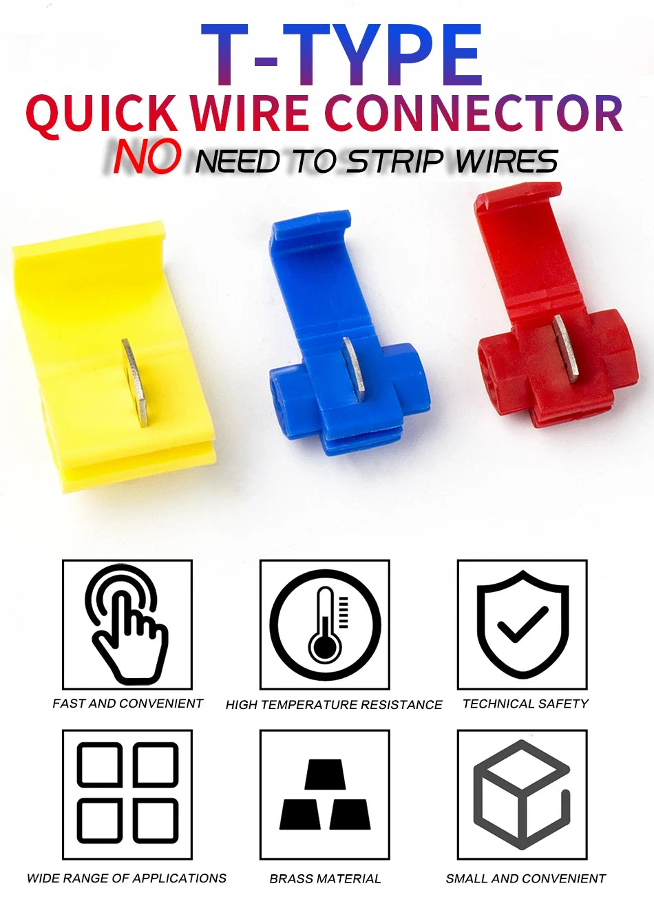 10pcs/30pcs T-Tap Connector Quick Electrical Cable Connector Snap Splice Lock  Waterproof Crimp Wire Terminal blue yellow red