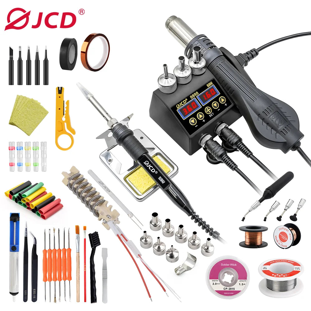 JCD 2 in 1 750W Soldering Station LCD Digital Display Rework Welding Station for Cell-phone BGA SMD IC Repair Solder Tools 8898