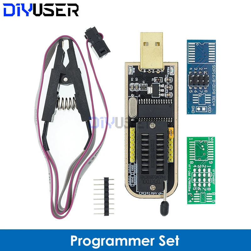 CH341A CH341B  24 25 Series EEPROM Flash BIOS USB CH341B Programmer Module  SOP8 Test Clip For EEPROM 93CXX / 25CXX / 24CXX