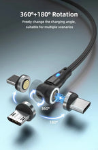 3A Fast Charging Magnetic Cable 540° Rotating USB Type C Micro Data Cable for Samsung Huawei Xiaomi Android Phone Charger Wire