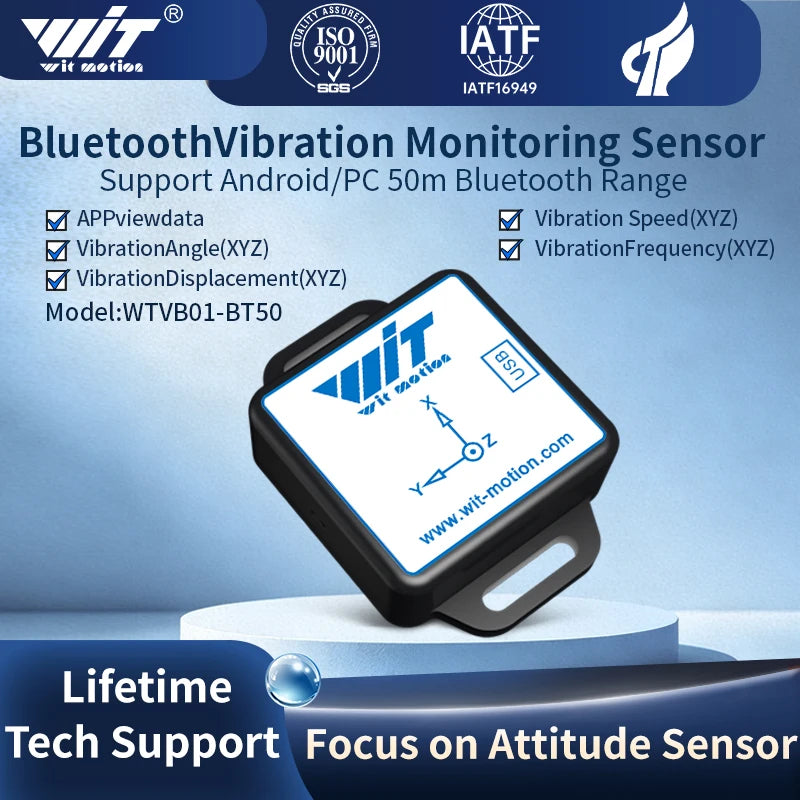 WitMotion WTVB01-BT50 Bluetooth 50m Multi-connected Vibration Sensor, 3-axis Vibration Displacement + Speed + Amplitude+Angle