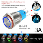 12/16mm Flat LED Illuminated Reset Latching Ring LED Metal Push Button Switch Waterproof On Off with Power Symbol