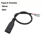 DIY Repair Welding Cable 2 Wire 4 Wires Micro USB 2.0 A Elbow Head Male Jack 4pin/2pin Type-C Male Extension Cable Line