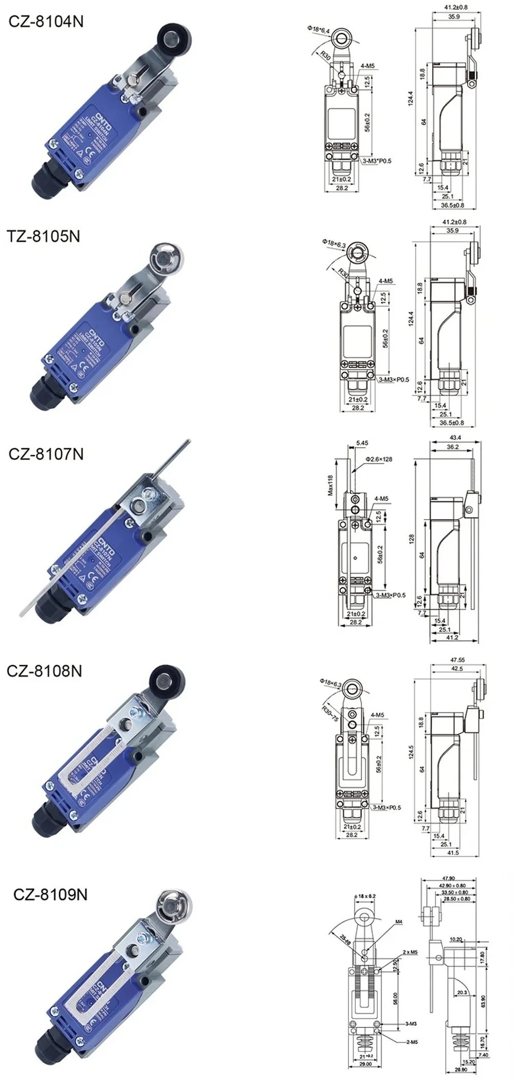 2PCS CNTD CZ-8N Limit Switch Replacement Spare Waterproof IP65 10A 250VAC for CNC Machine Quick Install NC NO Easy Wiring