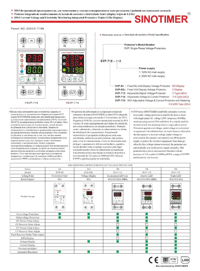 110VAC 120V Dual/Three Display Adjustable Over Voltage Current Under Voltage Protector KWh Energy Meter 40A 63A Protection Relay