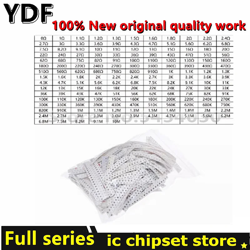 (50-4000pcs) 100% New 0402 0603 0805 1206 1210 2010 2512 SMD Resistor Assorted Kit 1K 1R 0R-910R 1K-910K 1M-10M Resistance 1% 5%