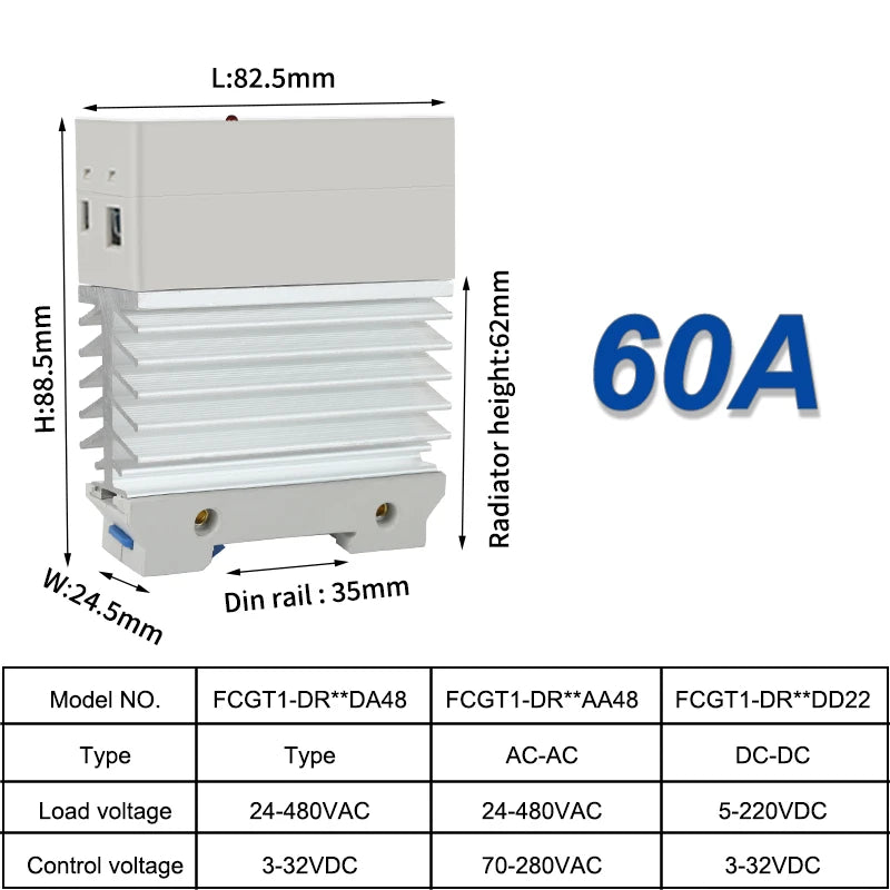 10A 25A 40A 60A 80A 100A Single Phase Slim SSR Solid State Relay With Heat Sink Industrial Relay DIN Rail Mount