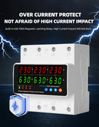 3 Phase Din Rail Voltmeter Ammeter Adjustable Over Under Voltage Current Limit Protection Monitor Relays Protector 63A 100A