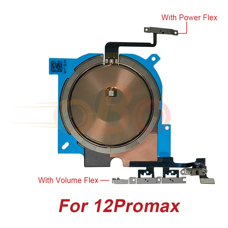 Wireless Charging Coil Sticker With Power Volume Flex Cable For iPhone 12 13 Mini 14 Pro Max Wireless Charger Panel Repair (1PC)