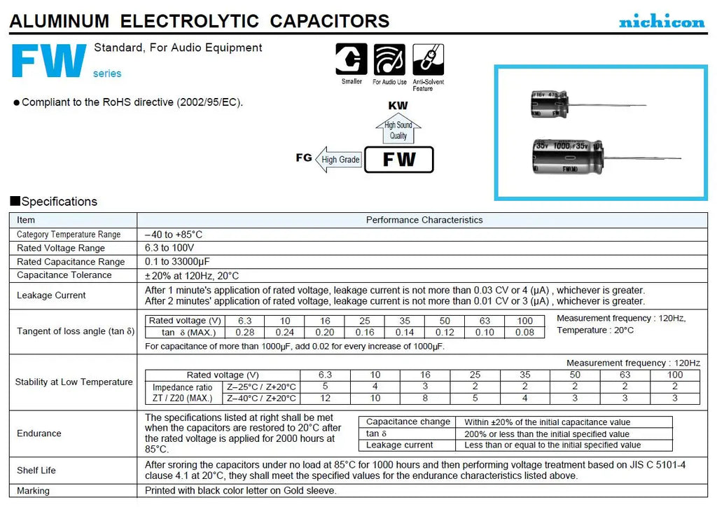 10pcs NICHICON FW Series 6.3V 16V 25V 35V 50V 63V 100V 1UF 10UF 220UF 470UF 1000UF Electrolytic Capacitors HIFI Audio Capacitor