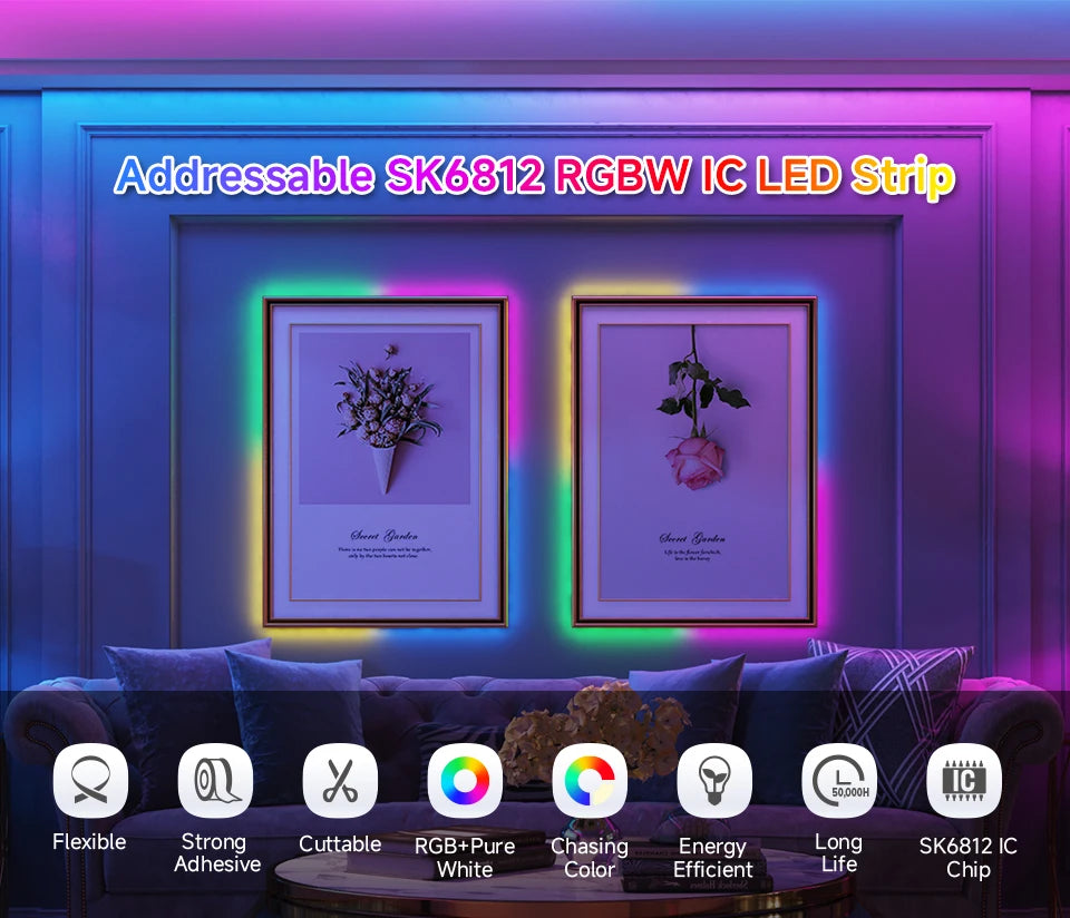 DC12V SK6812 RGBW LED Strip Light 4 in 1 Similar WS2812B 60 144 LED Individual Addressable Smart Pixels Magic RGB CW NW WW Light