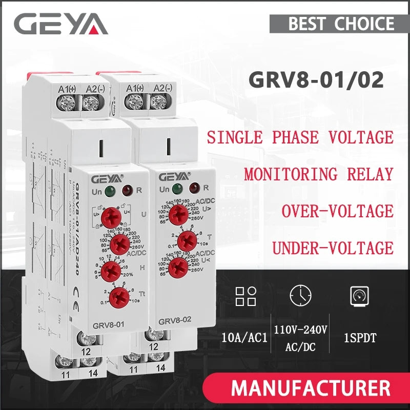 GEYA Voltage Monitoring Device Over-voltage and Under-voltage Protection Relay DC 12V 24V 48V 110V 220V 240V