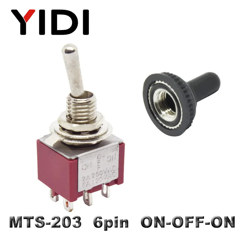 6A 125VAC Mini 6mm Toggle Switch MTS 102 103 202 203 302 303 402 403 on off SPDT DPDT on off on 3PDT Switch with Waterproof Cap