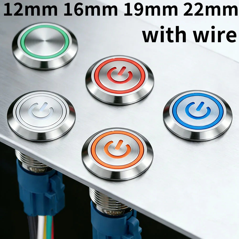 12mm 16mm 19mm 22mm Metal Switch Button Push With Wire Waterproof On Off Momentary/Latching Led Light Start Stop 5V 12V 24V 220V