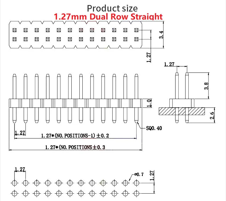 10pcs 1.0mm 1.27mm 2.0mm 2.54mm Pin Header Double Row Male 1/2~40P Breakaway PCB Board Connector Strip Pinheader 1*2/2P 4P 6-40p