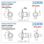 8 10 12 16 19 22mm high head small Waterproof Metal Push Button Switch LED Light Self-locking/Self-reset 3/6/12/24V