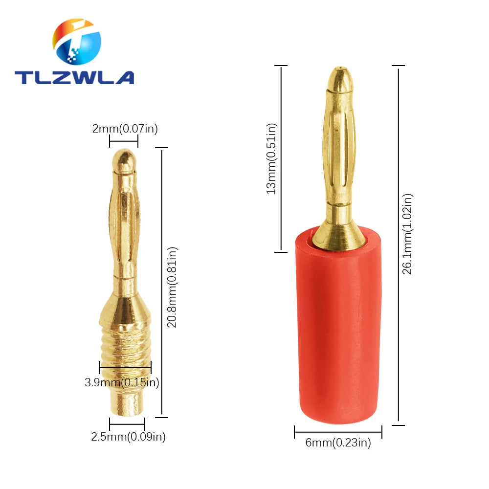 5PCS 2MM Audio Banana Plug Mini Speaker Pure Copper Gold Plated Plug Connector Welded Assembly Experimental Test Cord Head