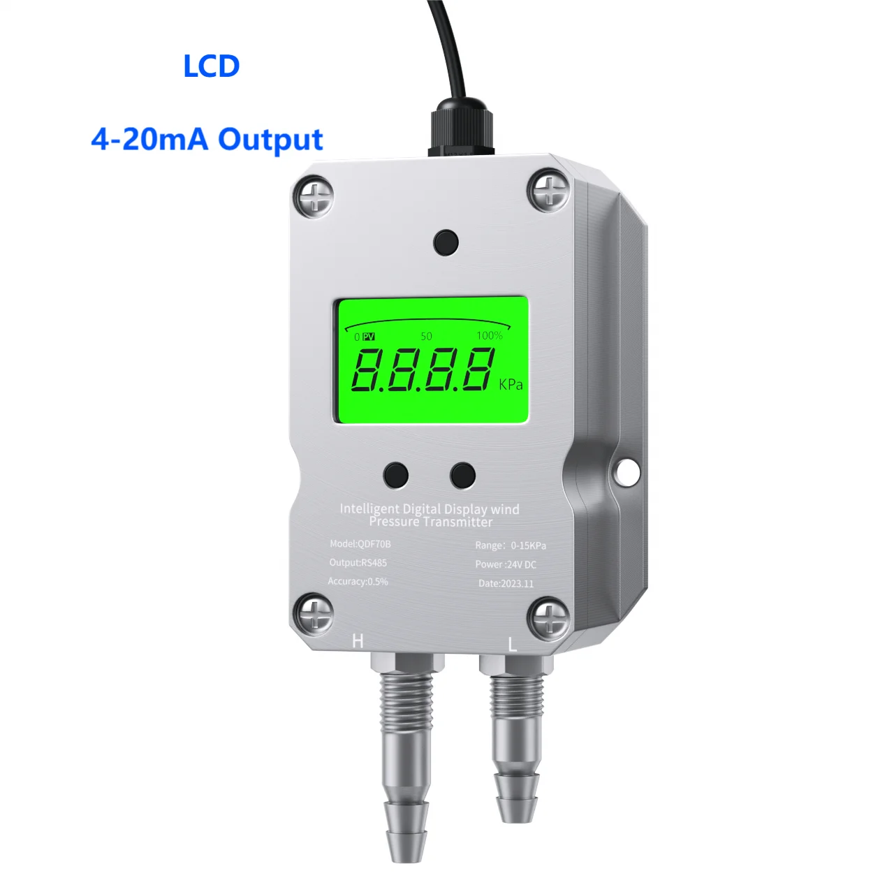 0-3Kpa to RS485 Micro Differential Pressure Transducer 0-50Kpa to 4-20mA 0-10V RS485 Wind Air Pressure Transmitter Sensor