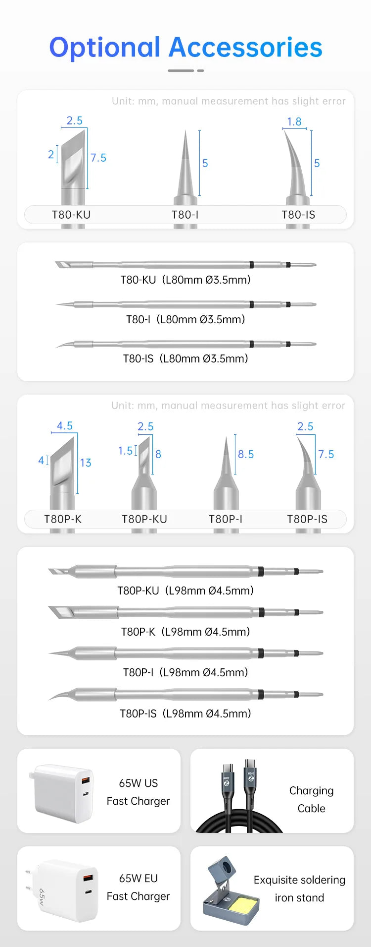 ALIENTEK Soldering Iron Tips T80/T80P T12 Tip C245 C210 Lead Free Heating Core Soldering Station Welding Tools T80-I KU K IS Tip