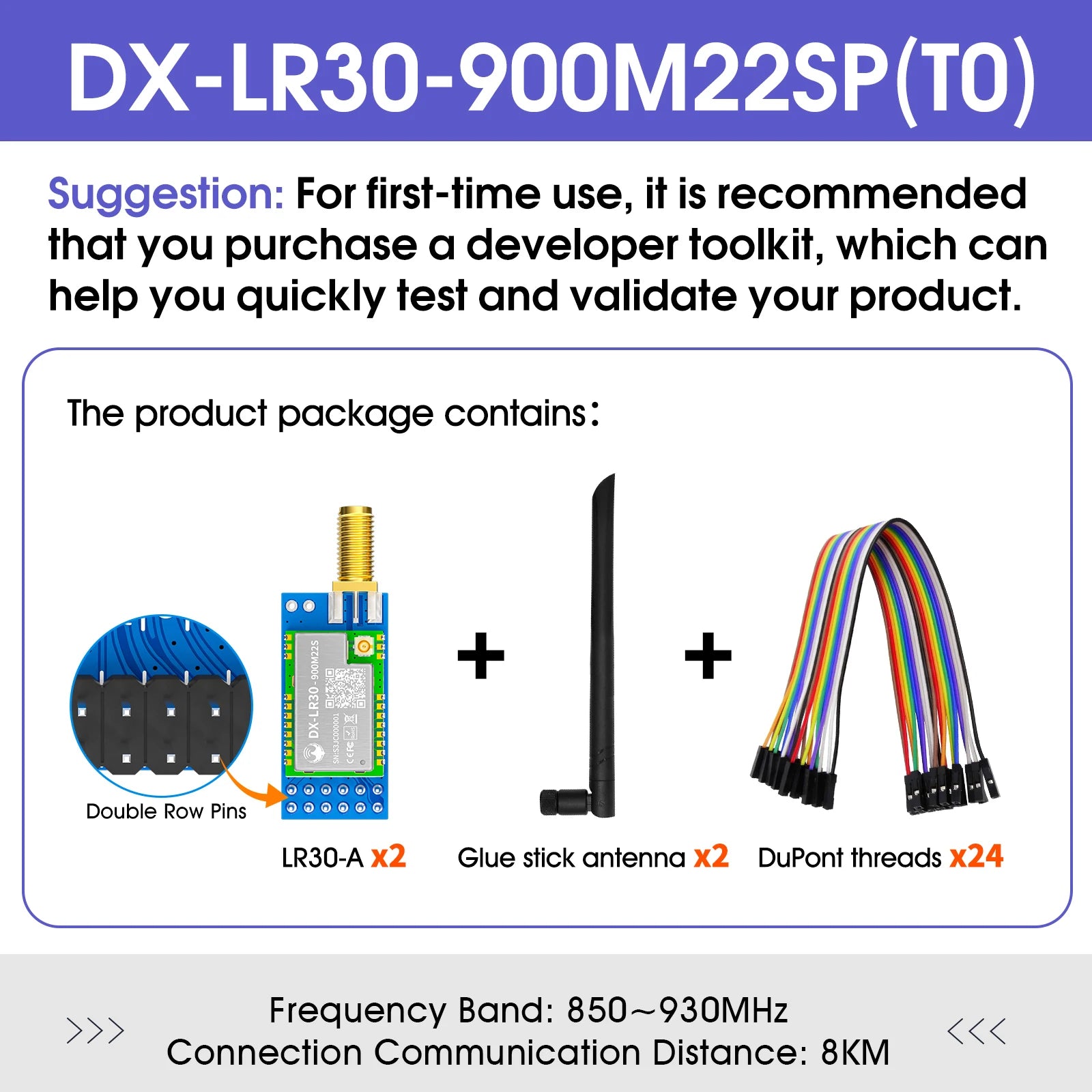 SX1262 LoRa Module Developer SET DX-LR30 430~470MHz 868~915Mhz 22dBm 8km Range 5V UART GPIO ISM Band LoRa RF Module