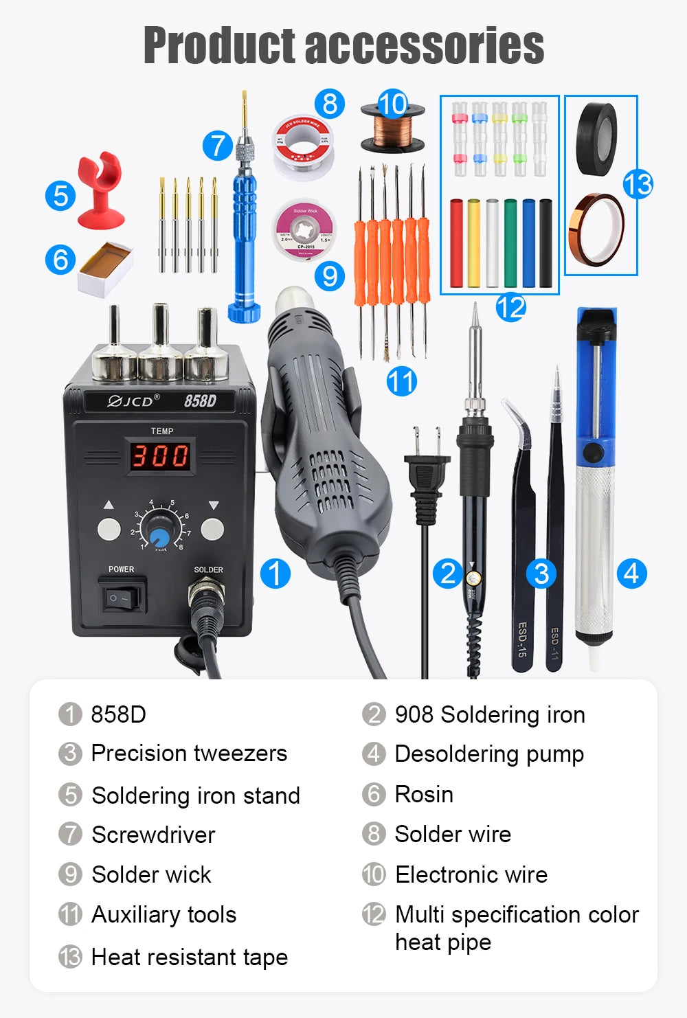 JCD Hot Air Gun 858D BGA Rework Soldering Station Heat Gun 220V 700W Hair Dryer For Soldering SMD SMT IC Welding Repair Tool