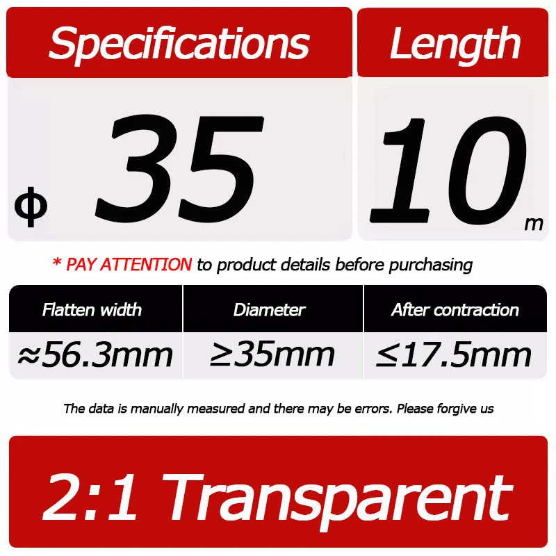 10 Meter/Lot Heat Shrink Tube 2:1 Clear Transparent Tubing Shrinkable Wrap 1mm - 60mm Cable Sleeve Wire