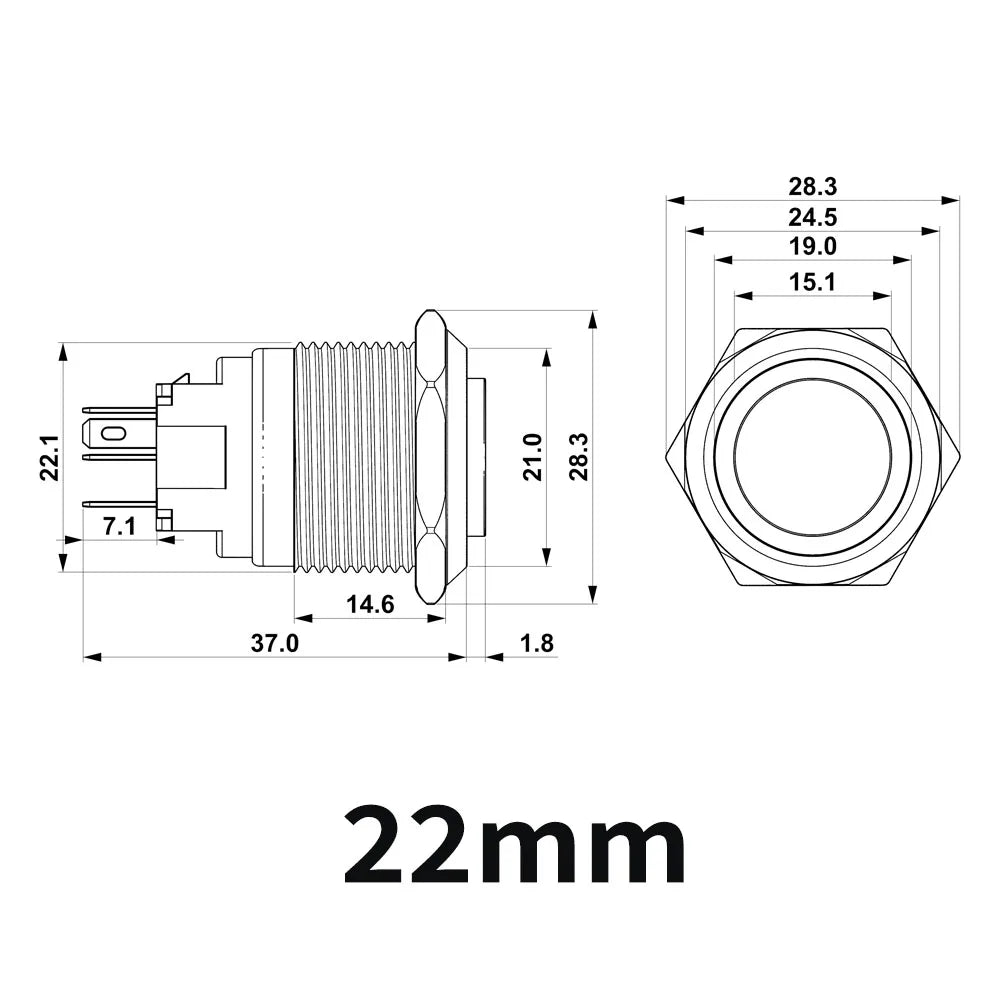 12/16/19/22mm Metal Push Button IP66 Waterproof Self Reset Latching Red LED 1NO1NC Plug Terminal 5V 12V 220V Control Switch Blue