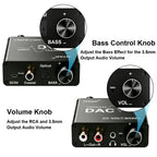 192KHz/24Bit DAC Digital to Analog Audio Converter Digital SPDIF Optical Toslink Coaxial to Analog Stereo L/R RCA and 3.5mm Jack