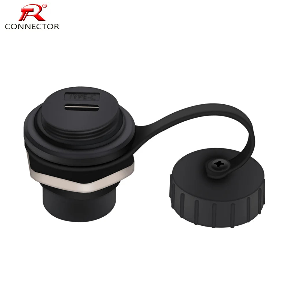 Waterproof D Type Chassis Connector,Type C Female to Female USB-C Converter Adapter Type-C Panel Mount DIY Jack with Dust Cover