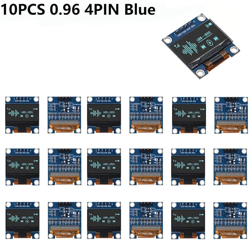 1-10PCS 0.96 Inch OLED Display Module I2C IIC SPI Serial 128X64 SSD1306 LCD 3.3-5V 4 Pin White/Blue/Yellow Blue for Arduino