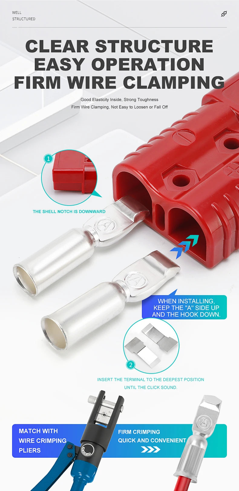 1/2/4PCS 50A Battery Power Connector Kit Quick Plug 600V Car Forklift Battery Charging Electrical Cable Wire Terminal Connectors
